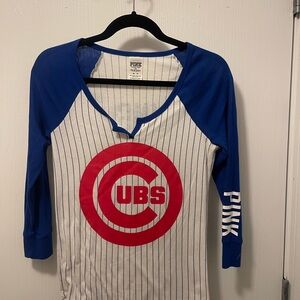 PINK Victoria's Secret Blue and White Long Sleeve Tee